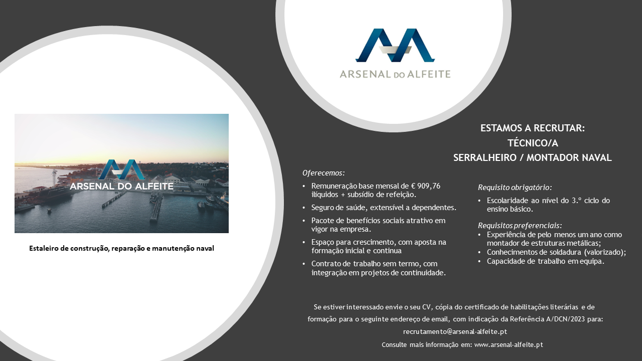 Recrutamento Técnico/a serralheiro / montador naval